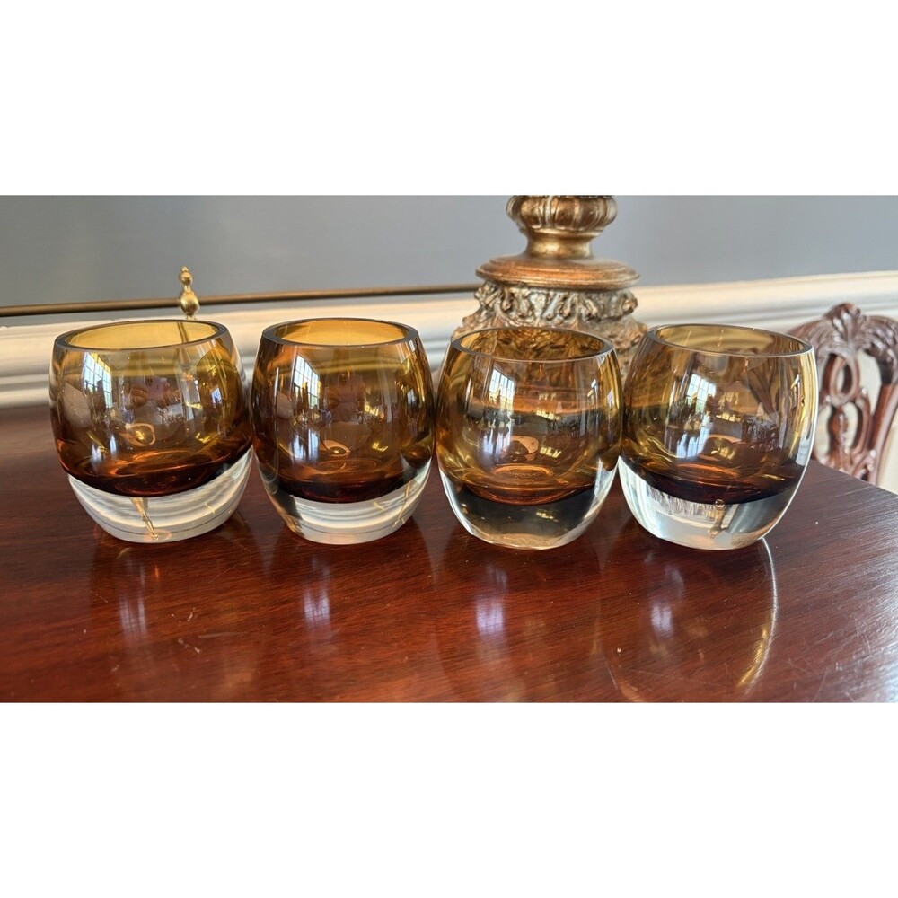 Mikasa Home Accents Solaris Amber Votive Candle Holders Heavy Bases Lot of 4